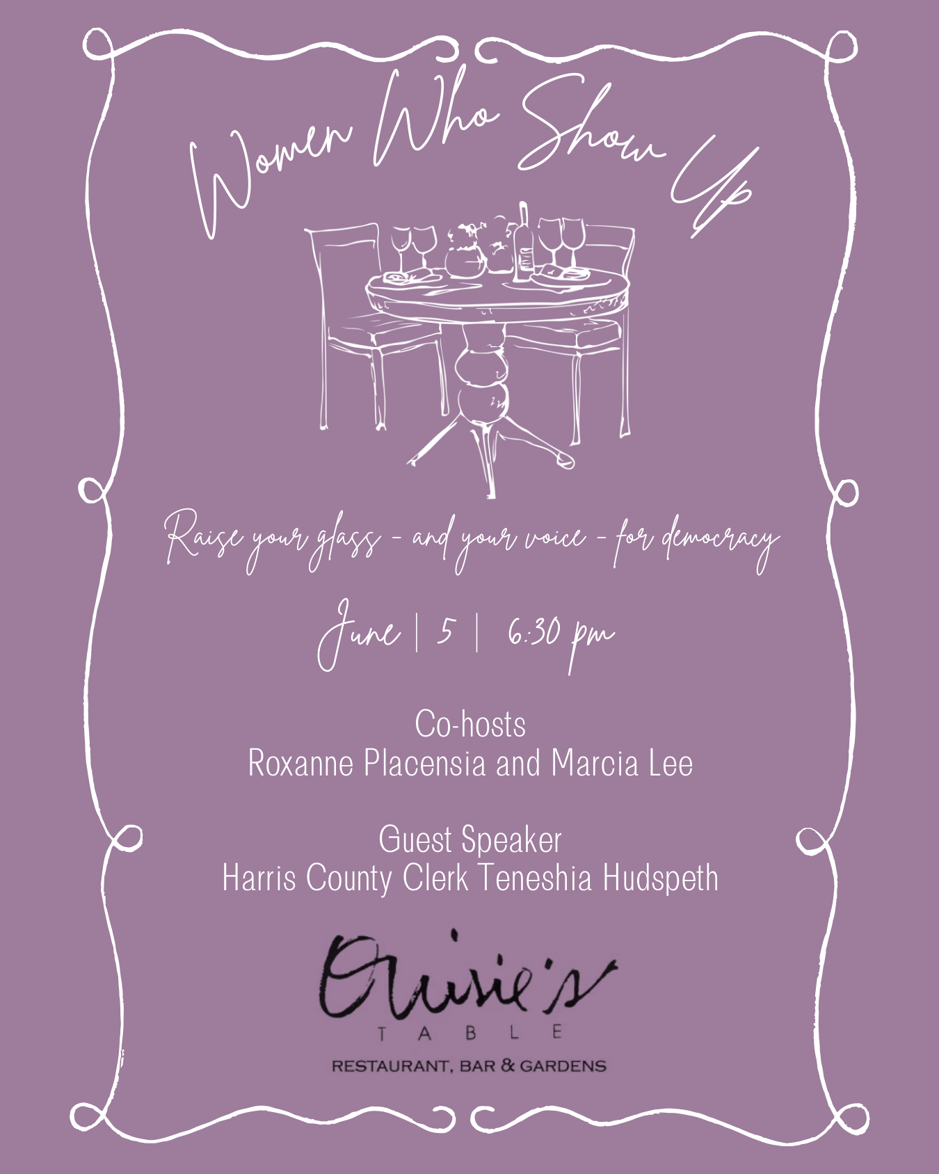 A purple poster for a women who show up event