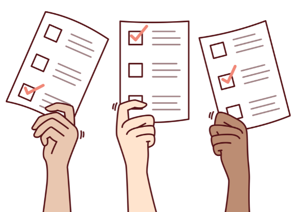 National Voter Registration vector graphic of voters hands holding poll ballots