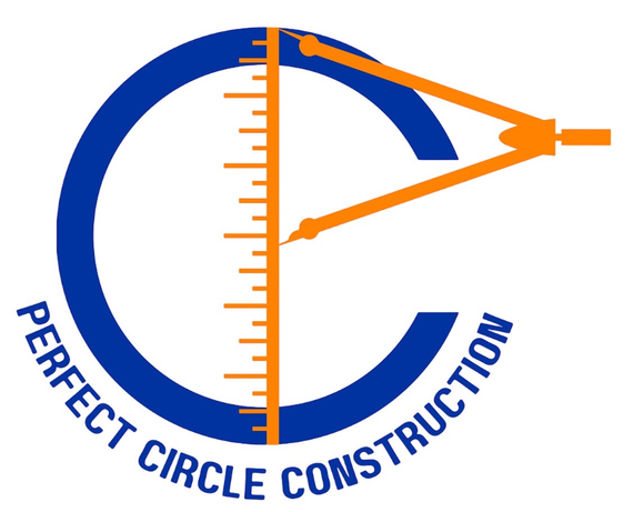 A blue and orange logo for perfect circle construction