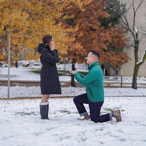 Kimberfire couple proposal in winter.