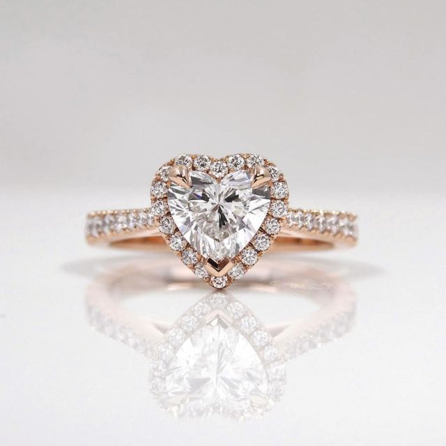 Kimberfire heart halo rose gold engagement ring