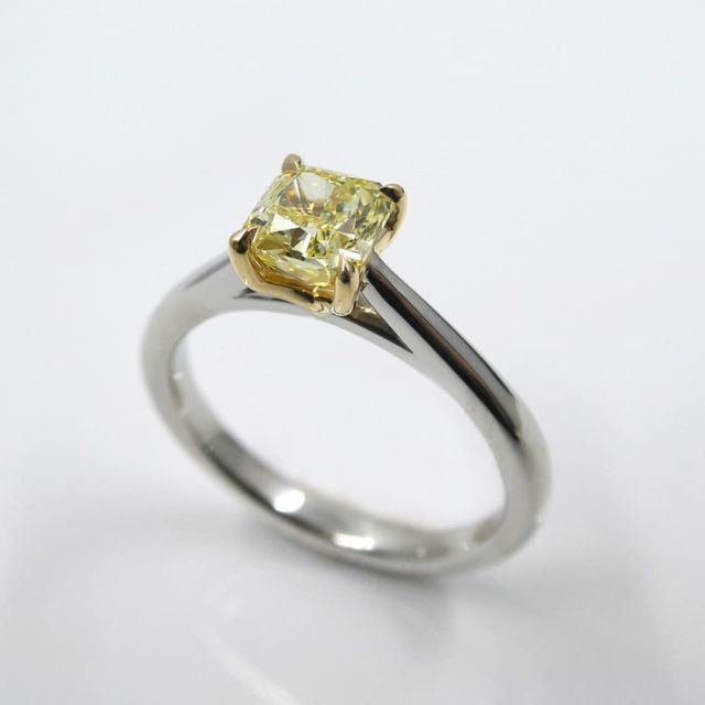 Kimberfire yellow cushion solitaire engagement ring