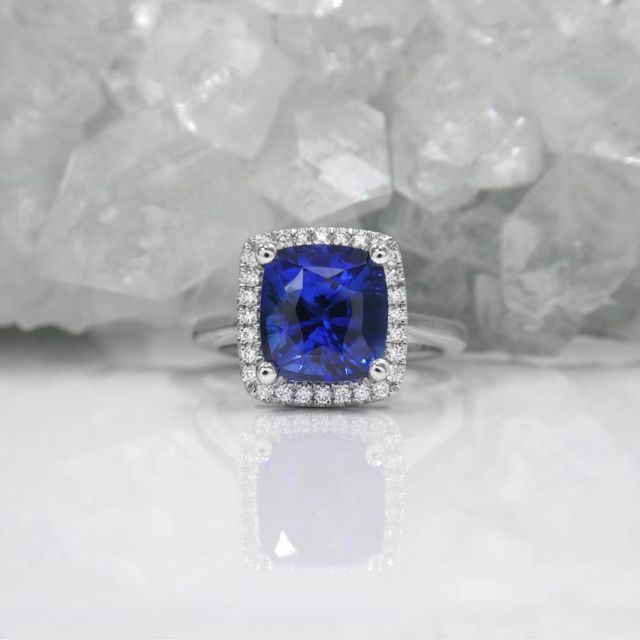 Kimberfire sapphire halo engagement ring