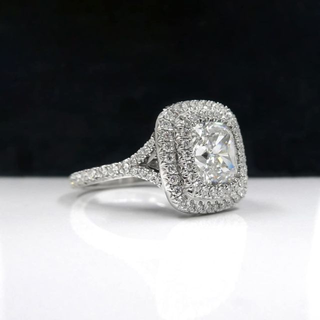 Kimberfire cushion double halo engagement ring