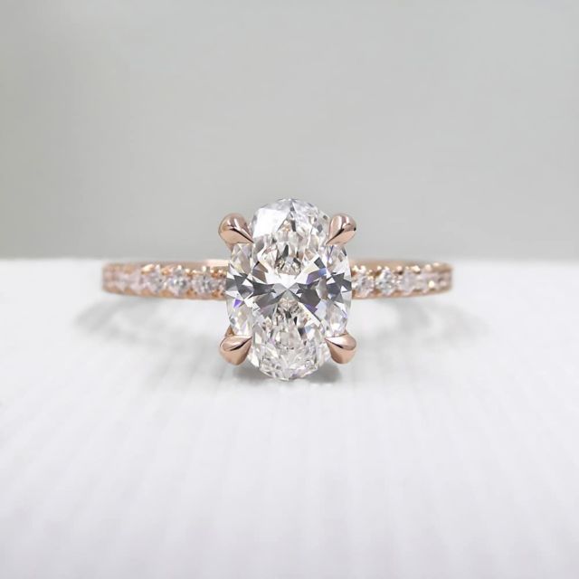 Kimberfire oval rose gold pave solitaire engagement ring