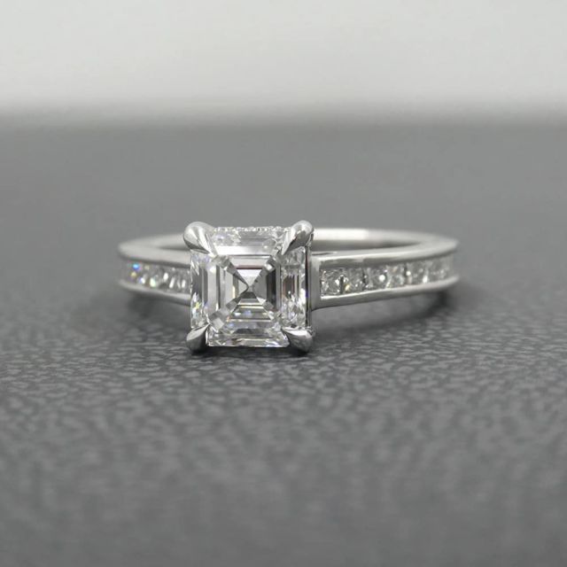 Kimberfire asscher diamond engagement ring