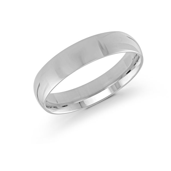Men's 5mm domed white gold wedding band.