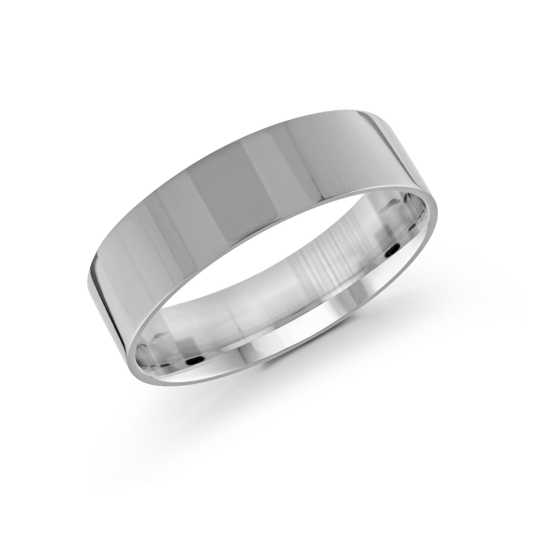 Men's 6mm flat white gold wedding band.
