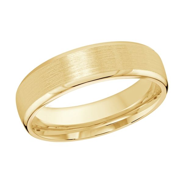 Men's 6mm round edge satin yellow gold wedding band.