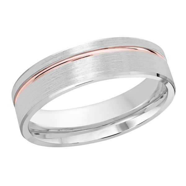 Men's 6mm two tone white rose gold wedding band.