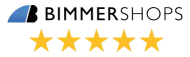 Bimmershops logo with five gold stars on a white background