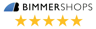 Bimmershops logo with five gold stars on a white background