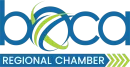 Boca Chamber logo in blue and green with the tagline “serving south palm beach county”