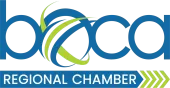 Boca Chamber logo in blue and green with the tagline “serving south palm beach county”