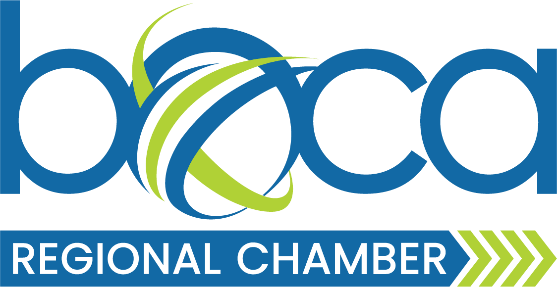 Boca Chamber logo in blue and green with the tagline “serving south palm beach county”