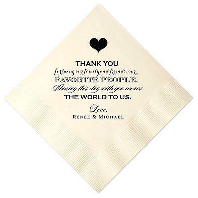 wedding serviette, with thank you message printed on it