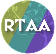A circular logo with the white, bold text 