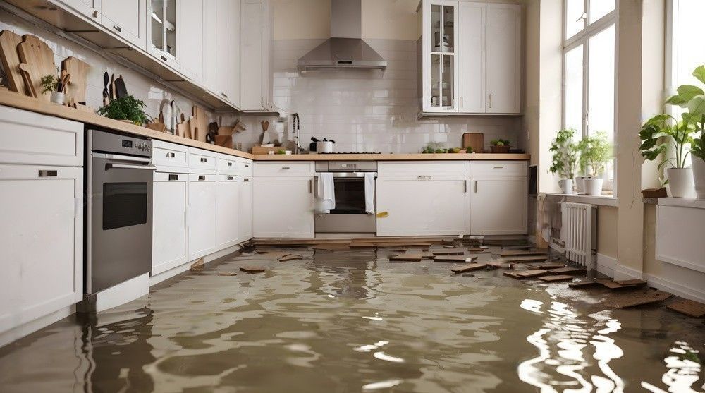 Kitchen floor flooded due to hurricane