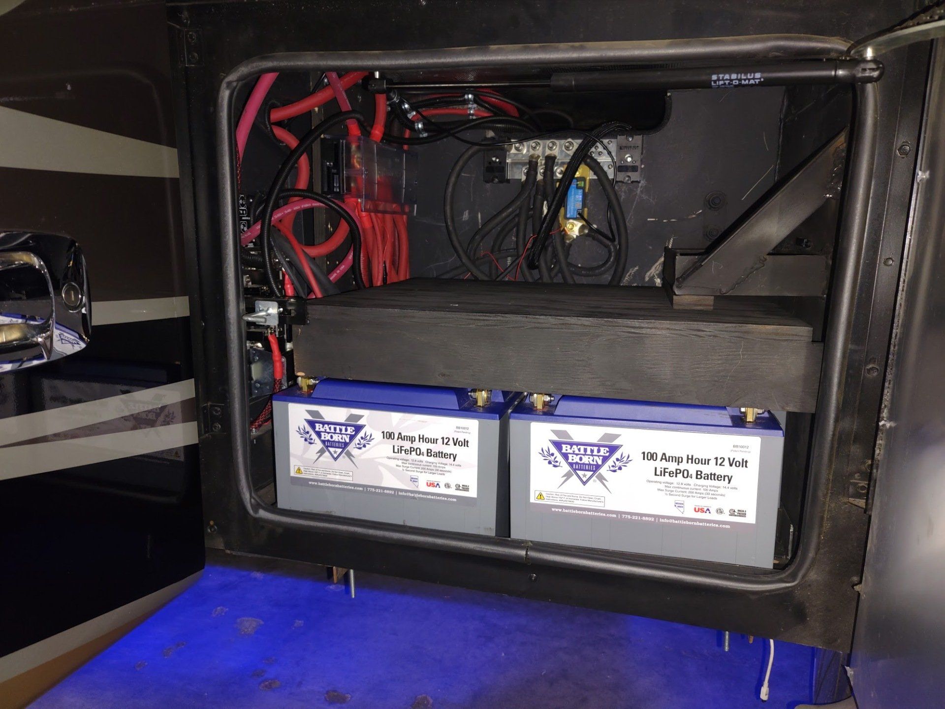 Battleborn batteries and wiring installed in an RV