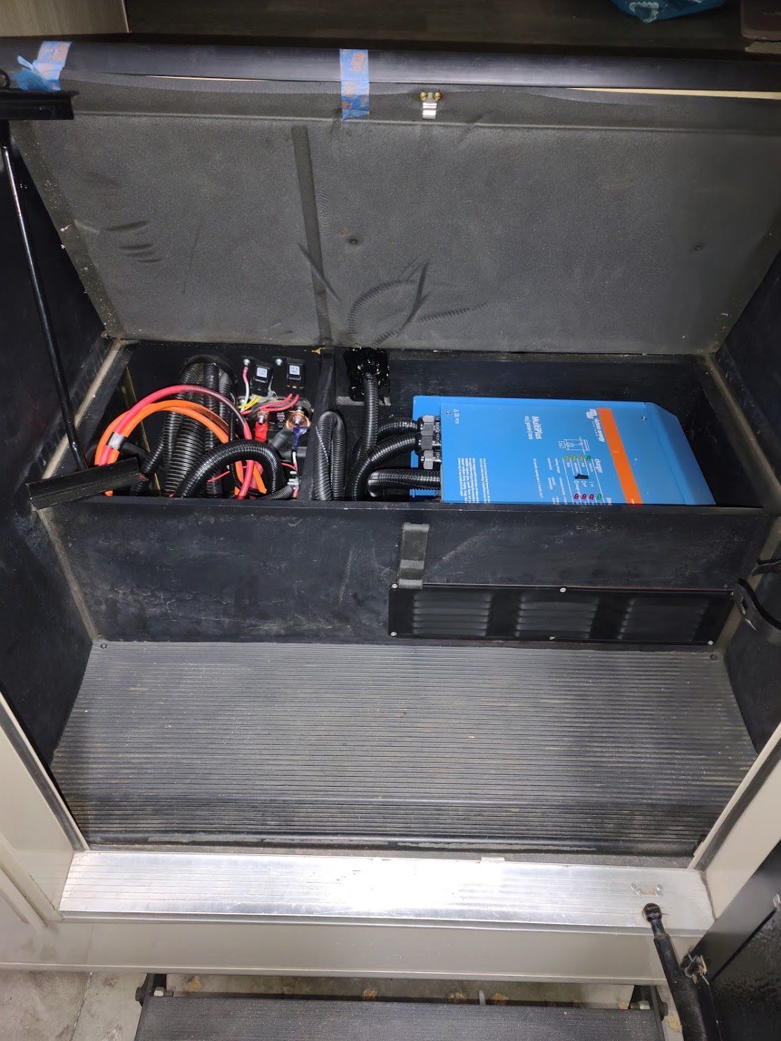 A victron inverter installed in an RV