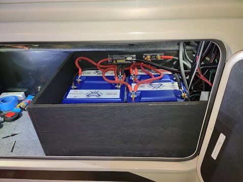 Battle born batteries wired up in an RV.