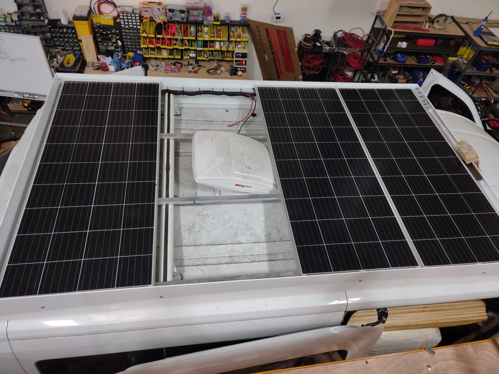 Solar panels mounted on an Rv roof