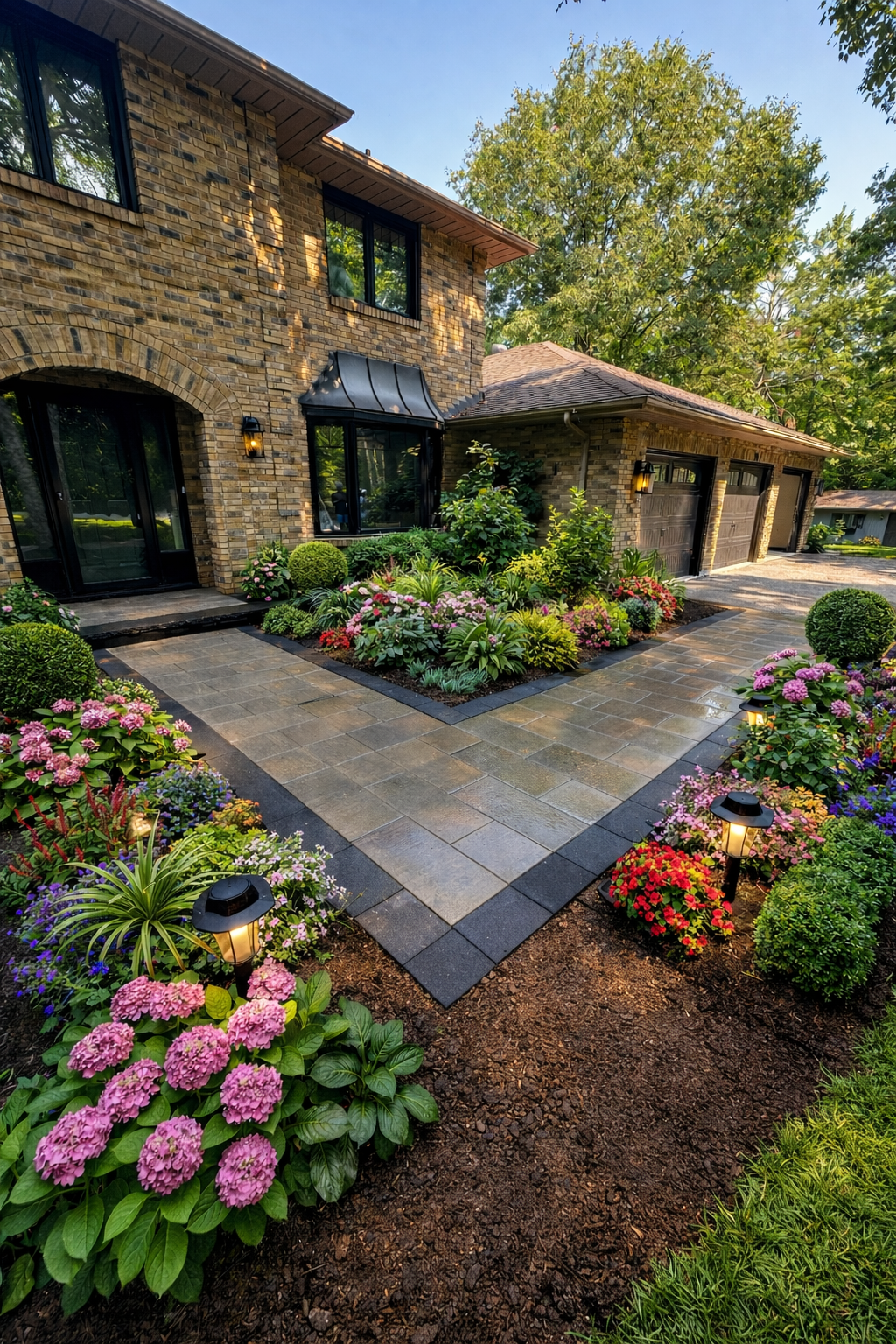 a modern house with a wooden fence in front of it .