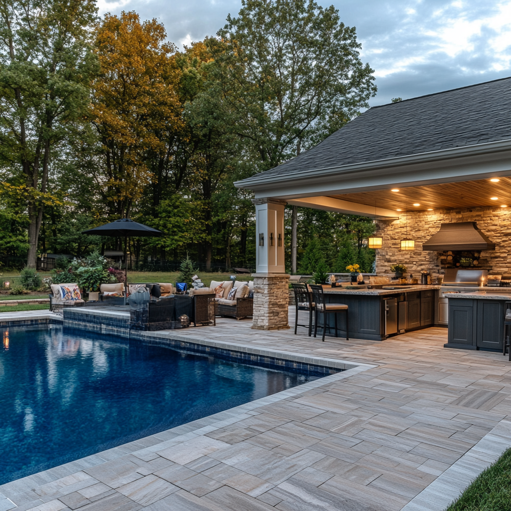a lush green lawn with a wooden fence in the background