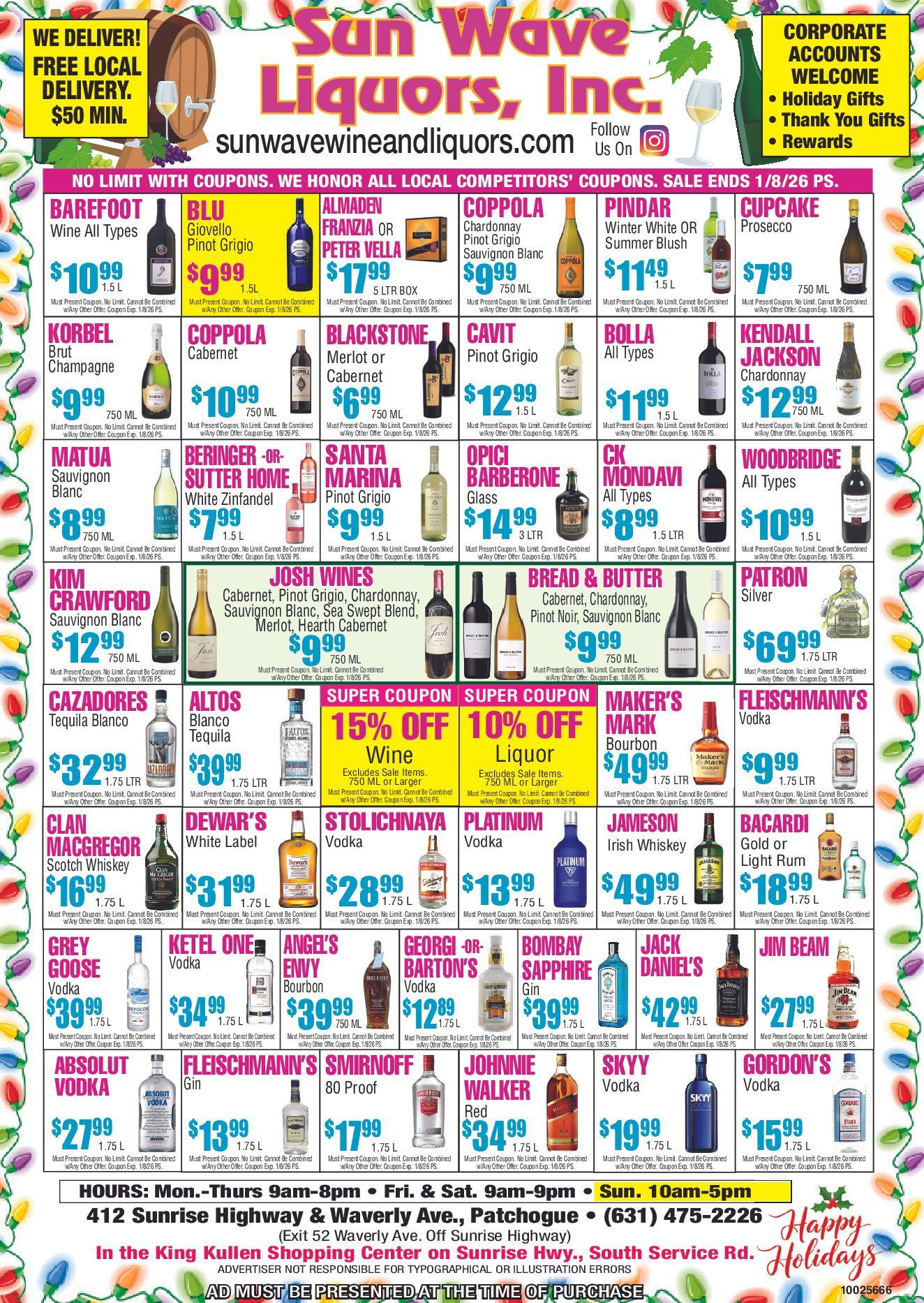 Weekly Specials from Sun Wave Wine & Liquors - Patchogue, NY