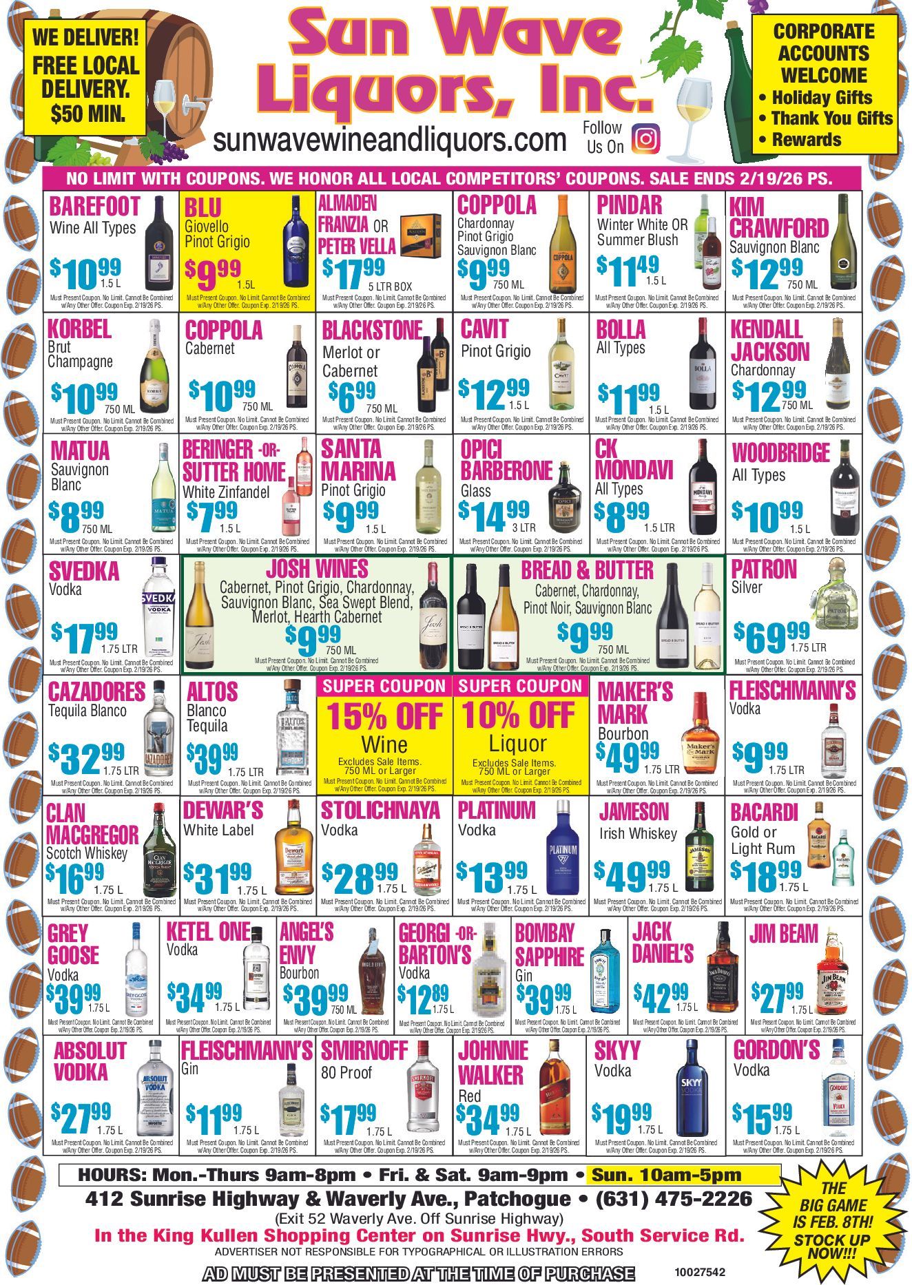 Weekly Specials from Sun Wave Wine & Liquors - Patchogue, NY