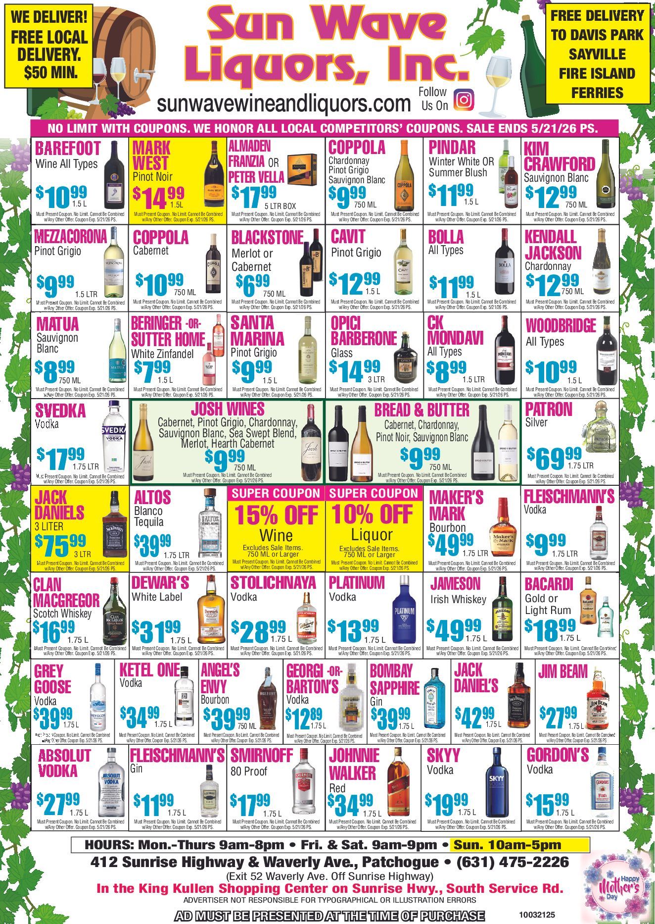 Weekly Specials from Sun Wave Wine & Liquors - Patchogue, NY