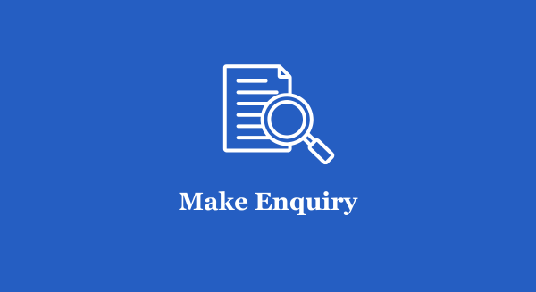 White icon of a document with a magnifying glass on a blue background, labeled 