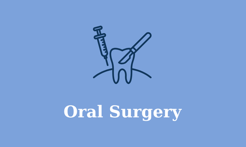 Blue icon of a tooth with a syringe and scalpel, labeled 