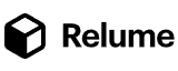 Relume logo featuring a black 3D cube icon next to the word 