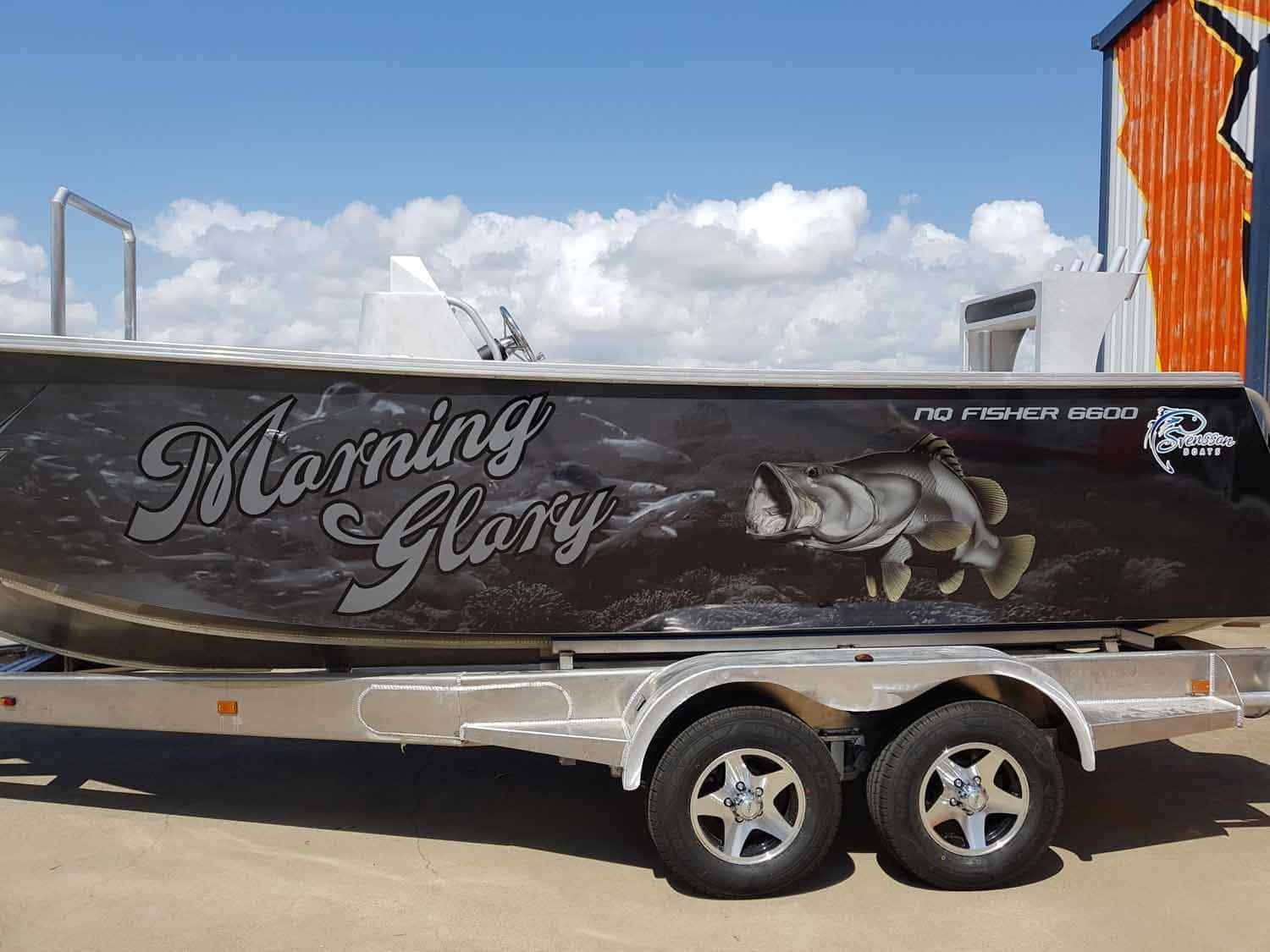 A Boat On A Trailer That Says Morning Glory — Sun City Signs In Paget, QLD