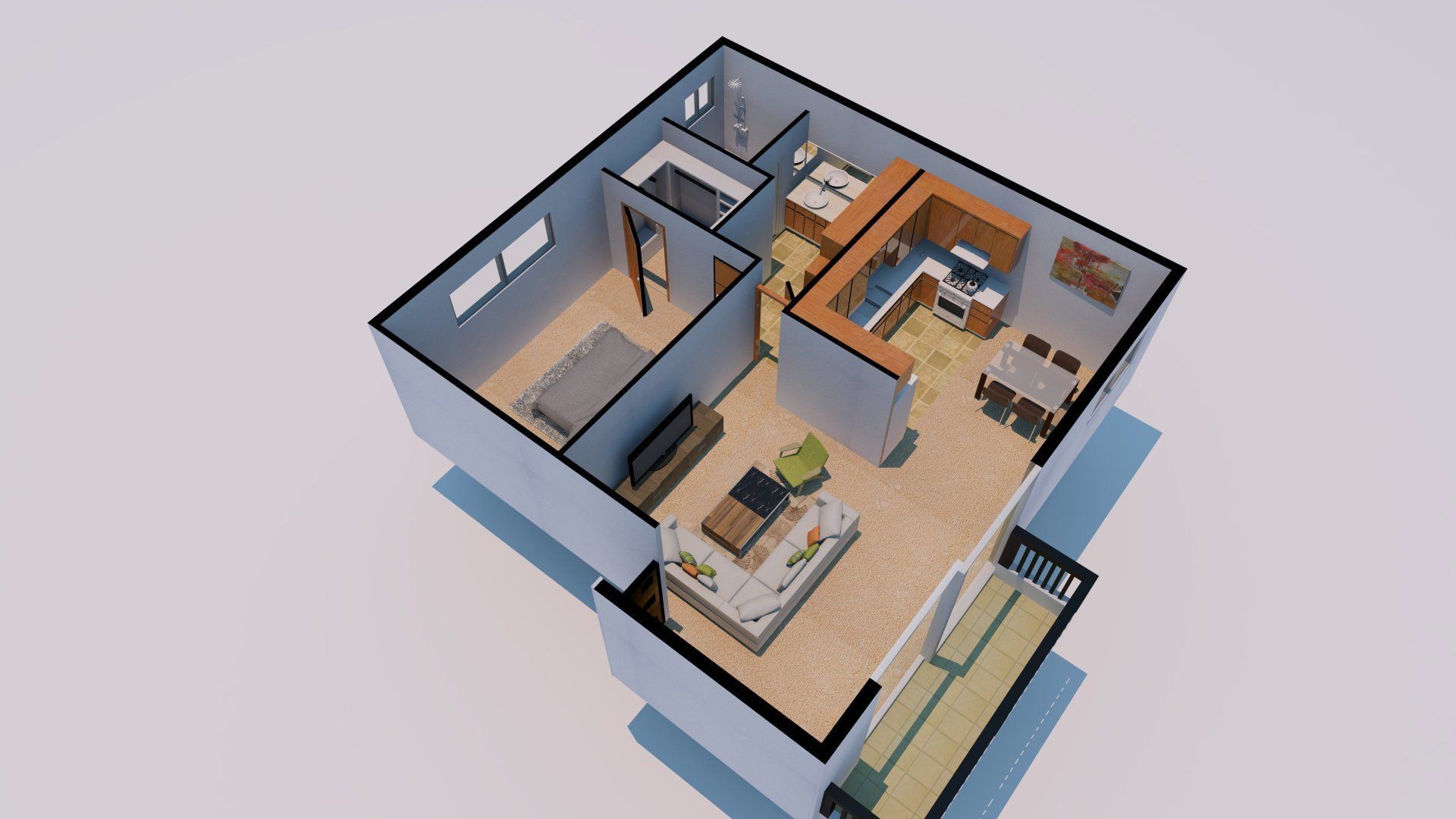 An aerial view of a floor plan of a house