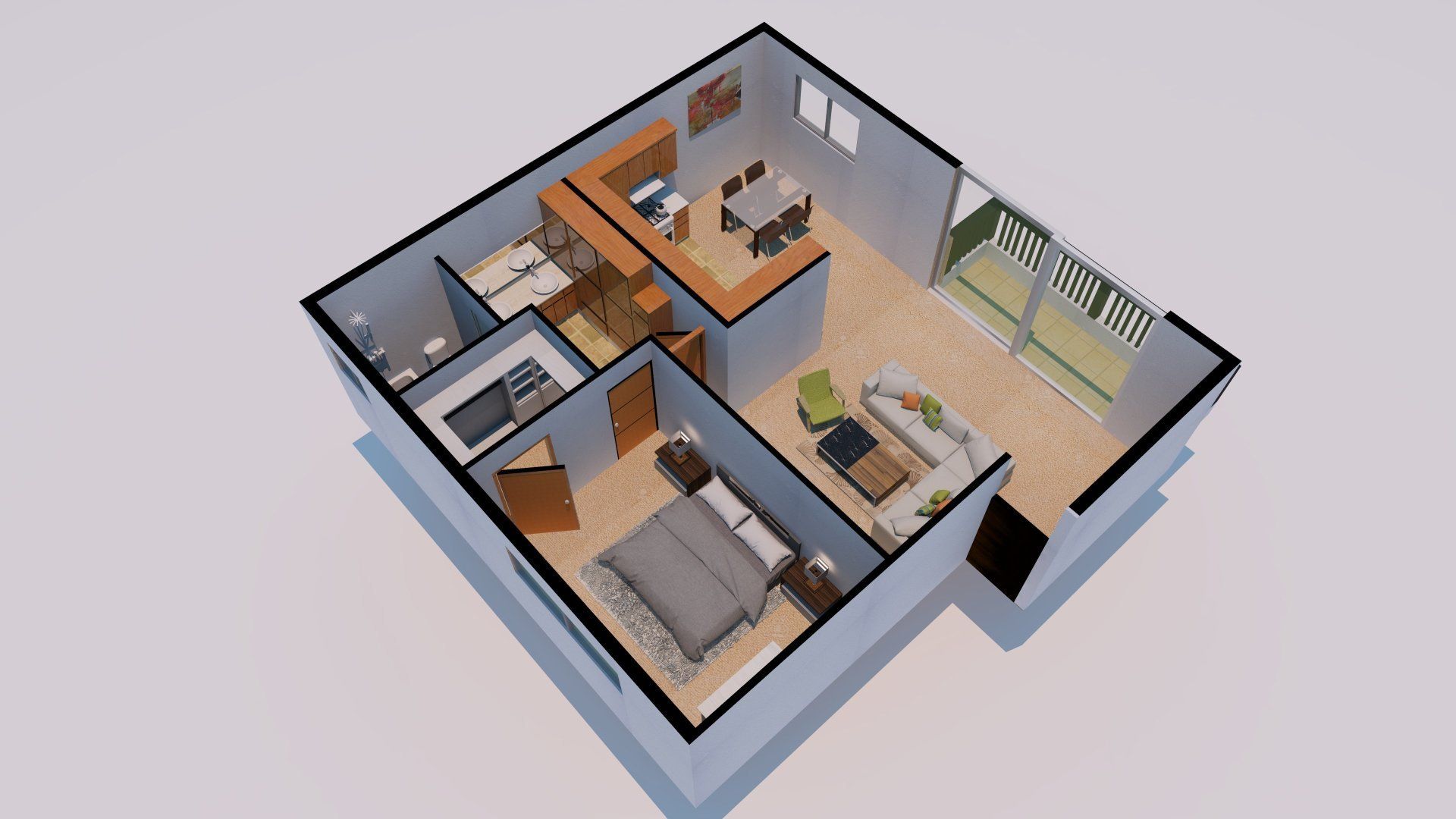 An aerial view of a floor plan of a house
