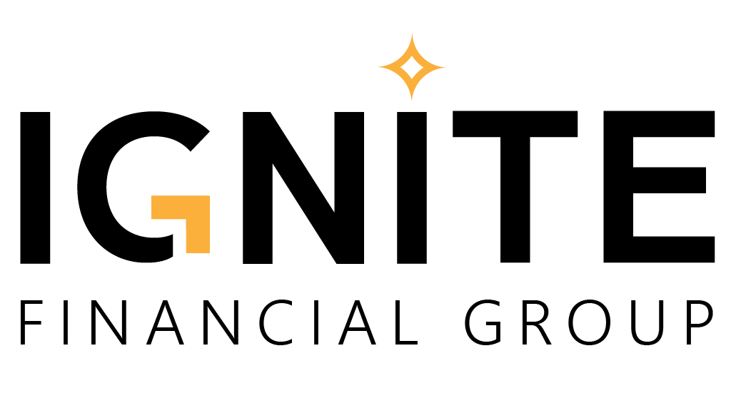 Logo for Ignite Financial Group, black text with an orange G, and a golden star above the