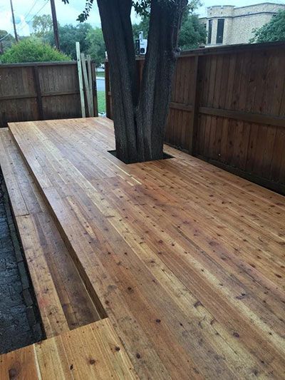 boenre custom wood deck around tree