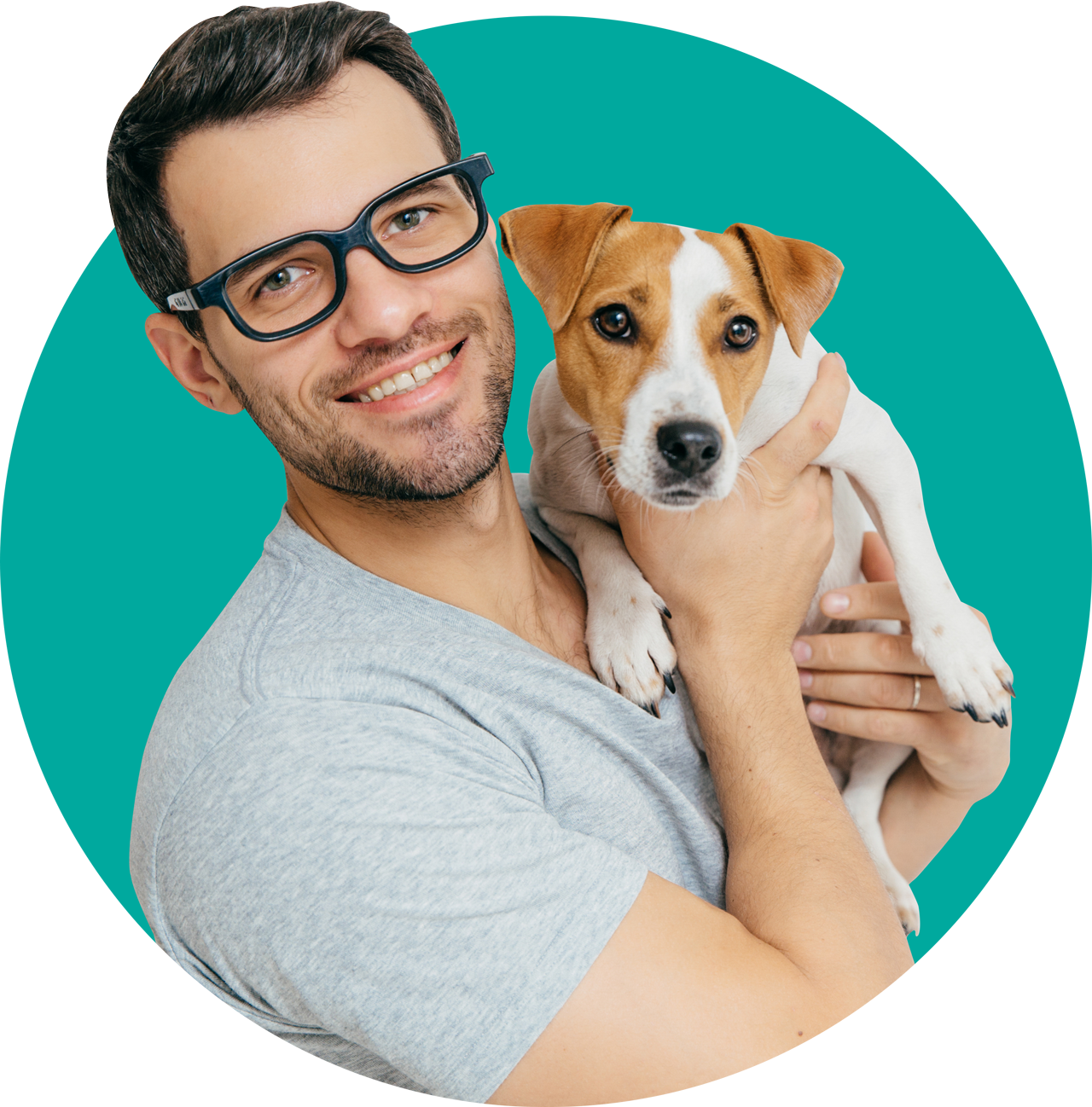 Smiling Man Holding His Dog