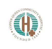The logo for the copper queen community hospital was founded in 1884.