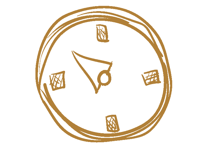 Un dessin d'une horloge avec un triangle sur le cadran.