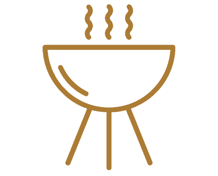 Un dessin au trait d'un gril dont la vapeur s'échappe.