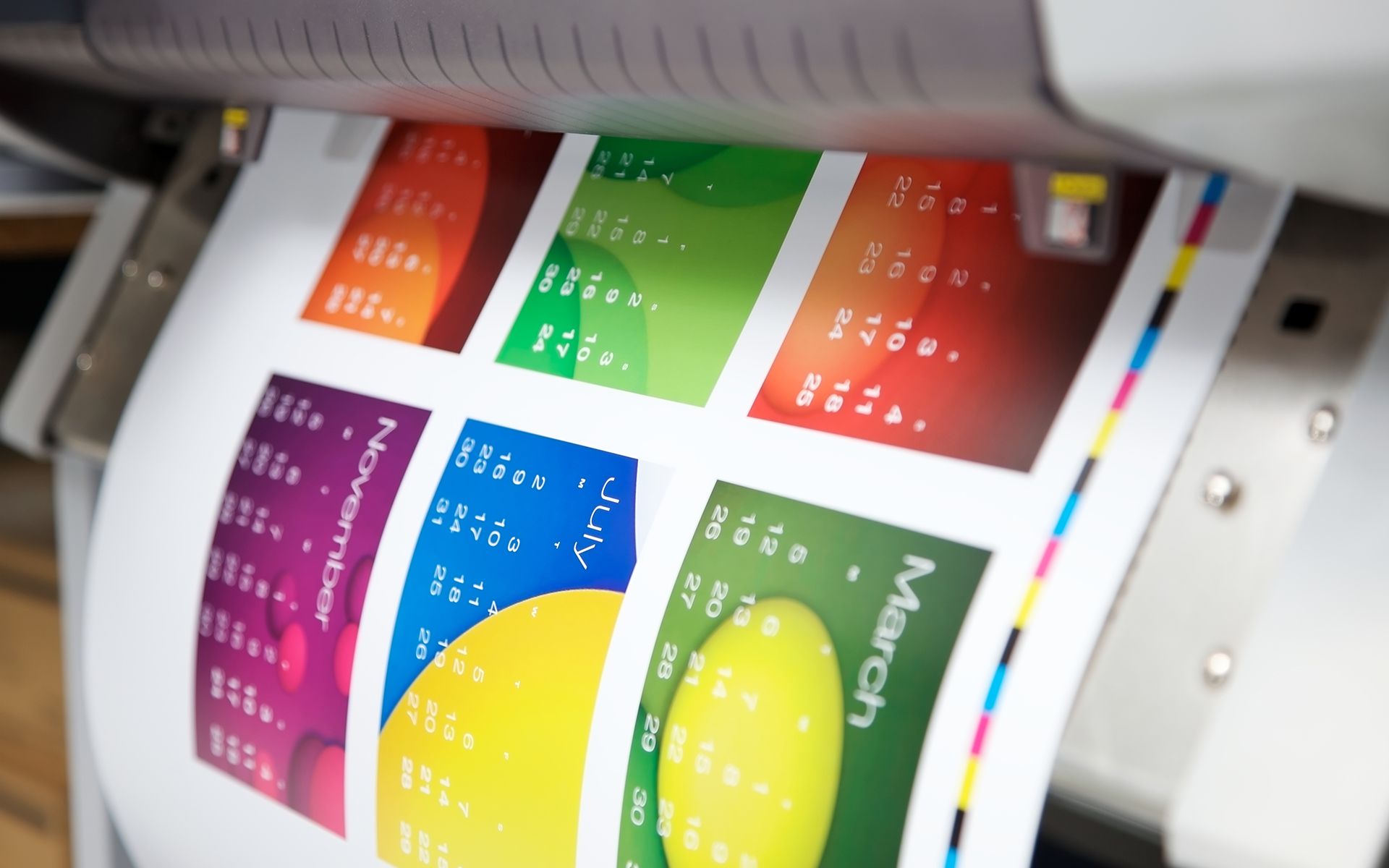 A printer is printing a calendar for march