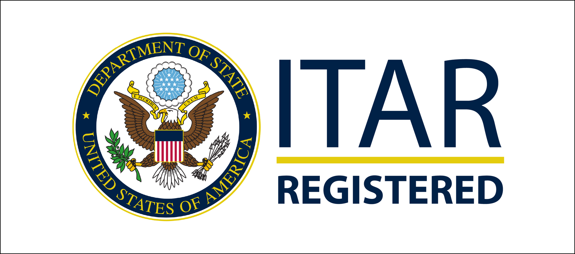 U.S. State Department seal next to blue ITAR REGISTERED text