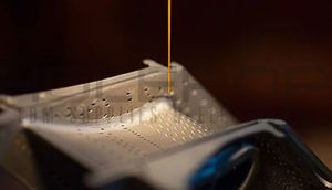 Close-up of a teabag being steeped in a cup of hot water