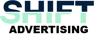 A logo for a company called shift advertising