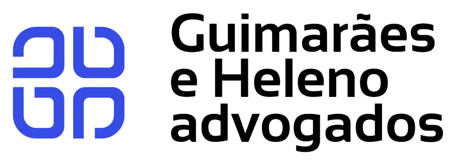 Logo of Guimar&atilde;es e Heleno advogados with a blue square design and text.