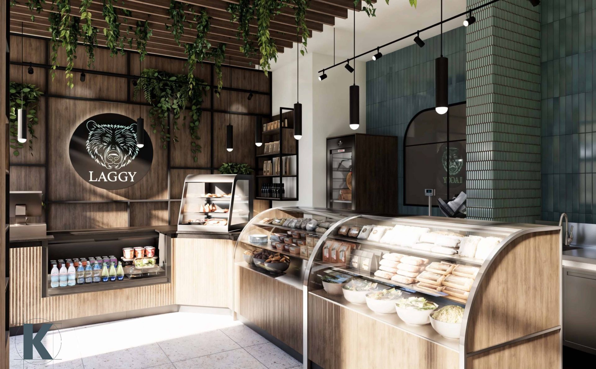 Une impression d'artiste de l'intérieur d'une boulangerie.
