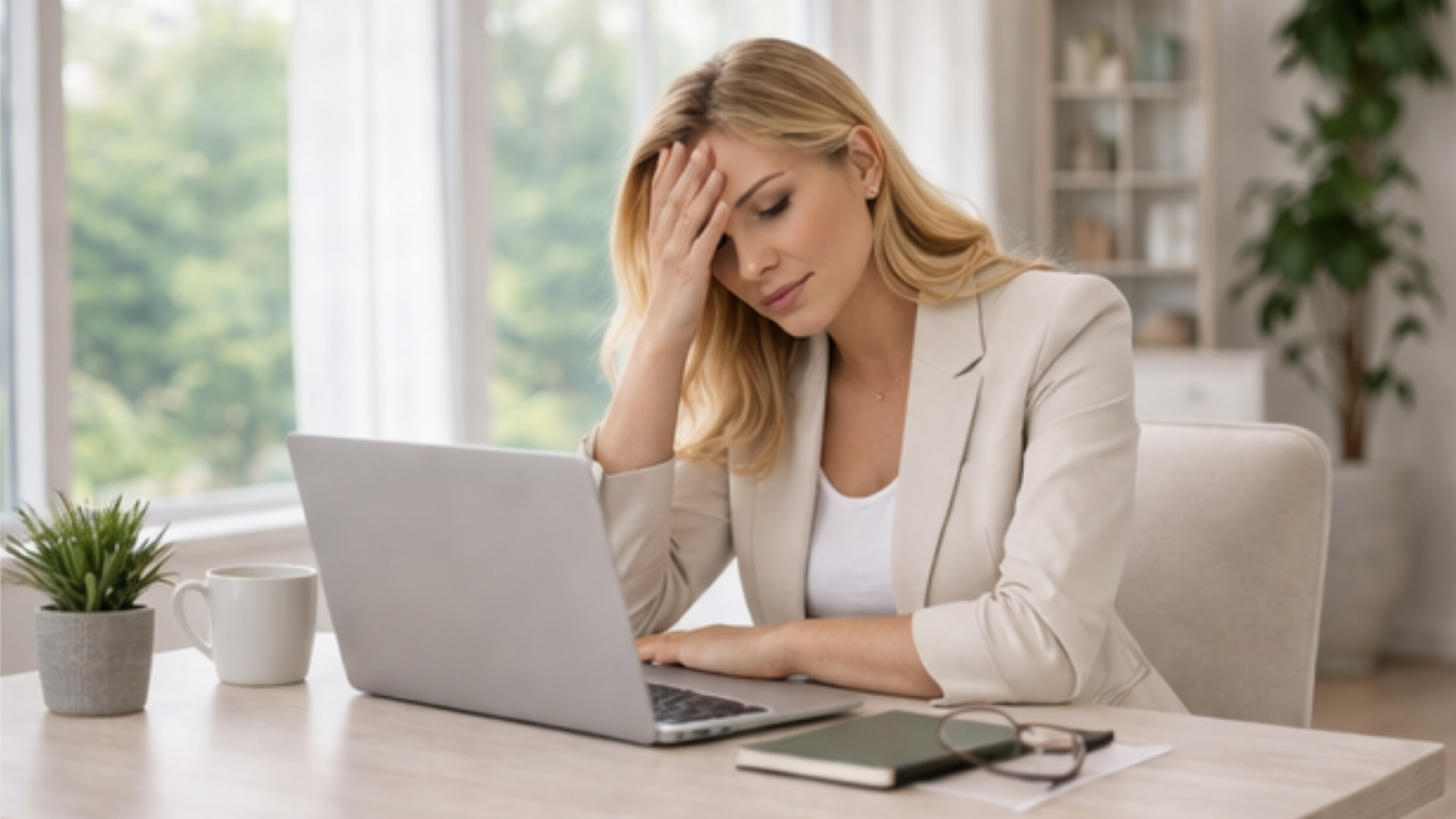 Vrouw die zich overprikkeld en vermoeid voelt